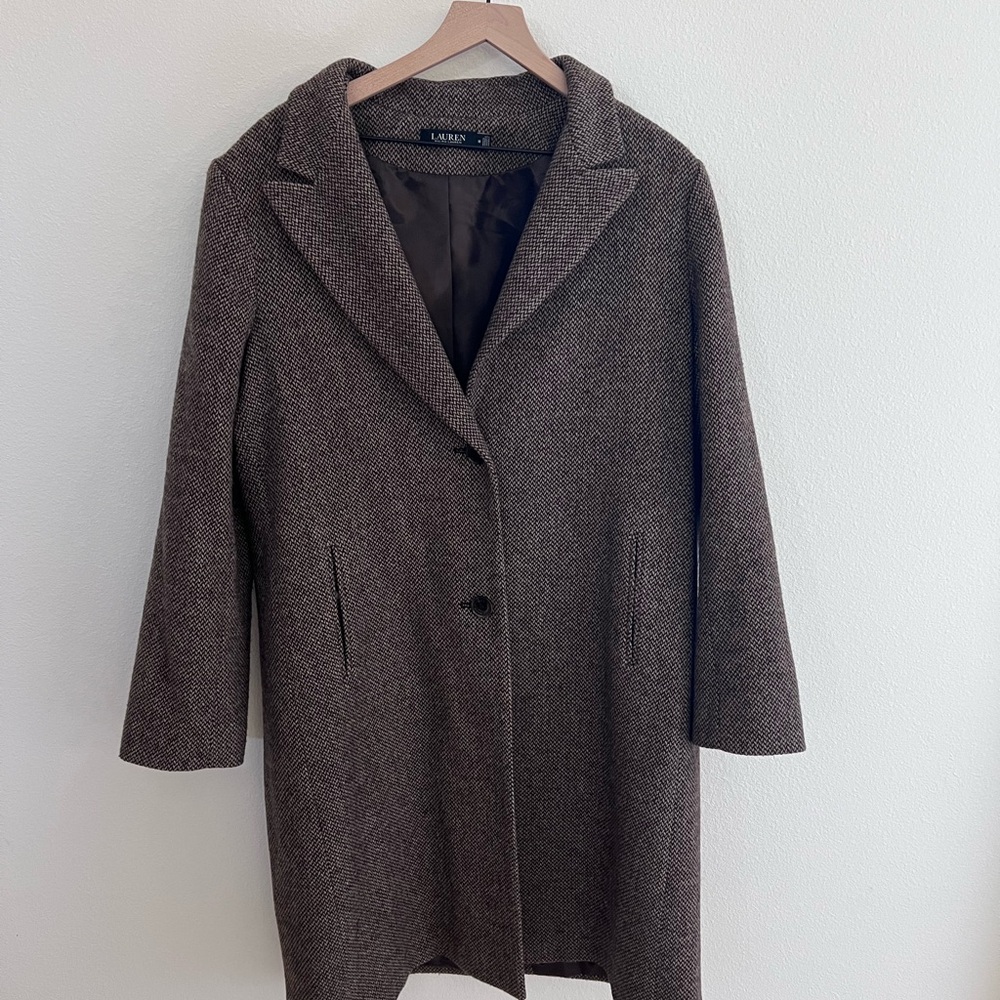 Lauren Ralph Lauren Herringbone Brown Pea Coat